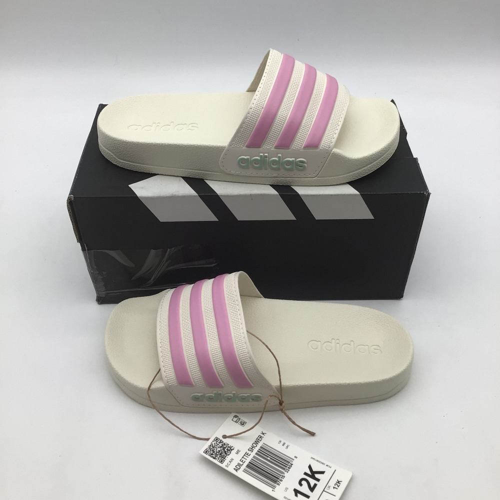 Adidas Kids Adilette Shower K Slides Wonder White Pink JP5784 Size 12K NEW